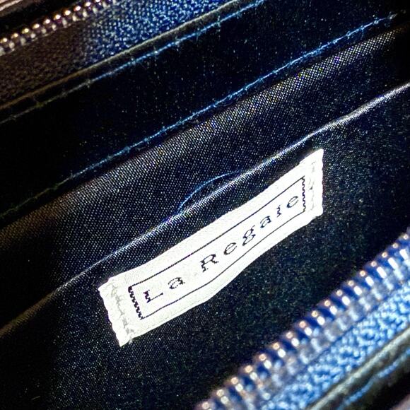 La Regale Evening Mini Cocktail Bag Navy Blue Satin Gold Tone Mesh Chain Handles - Picture 2 of 11